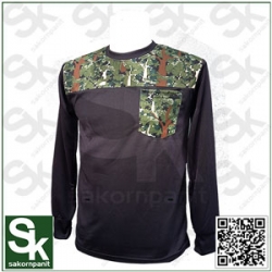 9XL เสื้อยืดดำคอกลม-แขนยาว ต่อบ่าลายพราง /(ป่าไม้) ผ้ากีฬา อก 58 นิ้ว