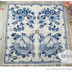 กระดาษแนปกิ้นยุโรป, ลายเรือสำเภา, ลายเรือ, ลายเรือเดินทะเล, ลายทะเล, ลายแนวทะเล, ลายเรือสีน้ำเงิน, ลายคราม, ลายเรือแบบจีน, พื้นหลังสีขาว