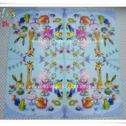 กระดาษแนปกิ้น ลายสัตว์น้อย ยีราฟ ฮิปโป กระต่าย เป็ด นั่งโต๊ะอาหาร