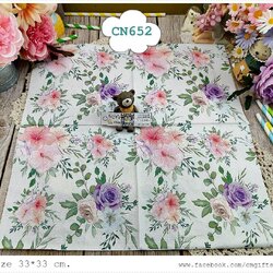 กระดาษแนปกิ้น, ลายช่อดอกชบา, ลายช่อดอกกุหลาบ, ลายดอกชบา, ลายดอกกุหลาบ, ลายดอกไม้สีชมพู, ลายช่อดอกไม้, ลายดอกไม้สีม่วง, ลายดอกไม้พื้นหลังสีขาว, พื้นหลังสีขาว