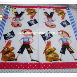 กระดาษแนปกิ้น ลายโจรสลัด กล่องสมบัติ นกแก้ว พื้นหลังสีขาว