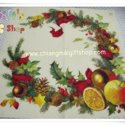 กระดาษแนปกิ้น ลายมิสเซิลโท, ลายลูกสน, ลายส้ม, ลายแอปเปิ้ล, ลายคริสต์มาส,ลายผลไม้, พื้นหลังสีขาว