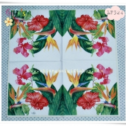 กระดาษแนปกิ้น ลายดอกชบาสีแดง สีชมพู พื้นหลังสีขาว