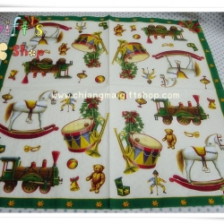 กระดาษแนปกิ้นยุโรป, ลายม้า, ลายม้าโยก, ลายกล้อง, ลายรถไฟ, ลายตุ๊กตาหมี, ลายระฆัง, ลายลูกบอล, ลายกระดิ่ง, ลายคริสต์มาส, ลายเทศกาล, พื้นหลังสีขาว