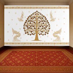 วอลเปเปอร์ภาพพิมพ์ ต้นโพธิ์-เทวดา-พญานาค ดีไซน์ใหม่ล่าสุด สีขาว CV-BDT2025-005WT