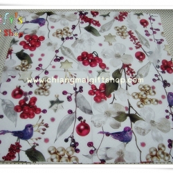 กระดาษแนปกิ้น ลายดอกไม้สีขาว คริสต์มาส นกสีม่วง พื้นหลังสีขาว