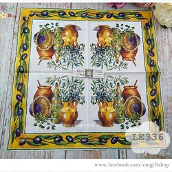 กระดาษแนปกิ้นยุโรป, ลายมะกอก, ลายน้ำมันมะกอก, ลายหม้อดินลายมะกอก, ลายขวดน้ำมันมะกอก, ลายเกี่ยวกับอิตาลี, ลายเกี่ยวกับอาหาร, ลายตะกร้ามะกอก, ขอบเป็นลายลูกมะกอก