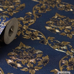 วอลเปเปอร์ลายไทย ดอกพุดตาน น้ำเงิน-ทอง RG101-09