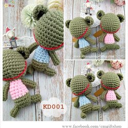 ตุ๊กตาน่ารัก ถักจากไหมพรม งานแฮนด์เมด กบคู่