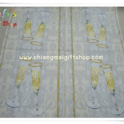 กระดาษแนปกิ้น ลายแก้วแชมเปญ พื้นหลังลายวินเทจ สีเทา ครีม