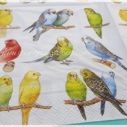 กระดาษแนปกิ้น ลายนกหงส์หยก สีฟ้า สีเขียว สีแดง พื้นหลังสีขาว