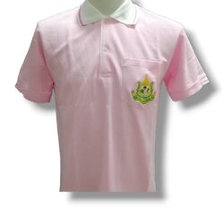 เสื้อโปโล สีชมพูอ่อนปกขาว ปักตรากระทรวงทรัพย์**