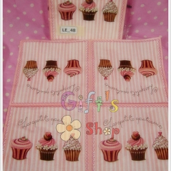 กระดาษแนปกิ้น ลายคัพเค้ก พื้นลายเส้นสีชมพู