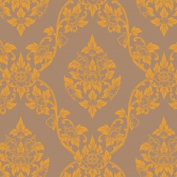 วอลเปเปอร์ลายไทย ดอกพุดตาน เทา-ทอง 101-11