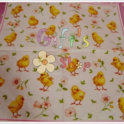 กระดาษแนปกิ้น ลายลูกเจี๊ยบกับดอกไม้