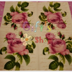 กระดาษแนปกิ้น ลายดอกกุหลาบสีแดง พื้นหลังสีน้ำตาลอ่อน