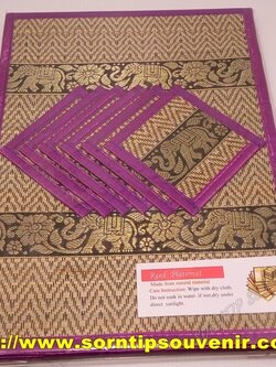 เซ็ตที่รองจาน ที่รองแก้วเสื่อกกสีม่วง 6 ที่