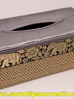 กล่องทิชชู่เสื่อกกขนาดใหญ่สีเทาลายช้างของที่ระลึกไทย