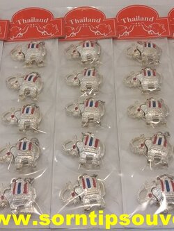 พวงกุญแจช้างสีเงินลายธงชาติโลหะ