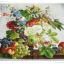 กระดาษแนปกิ้น ลายแจกันดอกไม้กับผลไม้องุ่น พื้นหลังสีขาว