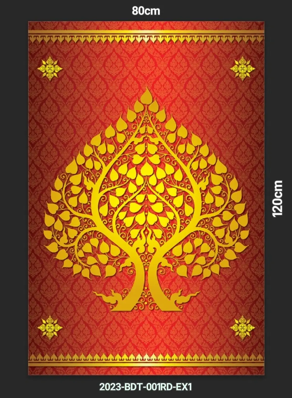 ภาพพิมพ์แคนวาส/สติ๊กเกอร์ภาพต้นโพธิ์ทอง เหมาะตกแต่งผนังห้องพระ,ร้านอาหารไทย,ร้านนวดสปาไทย สีทอง-แดง 2023-BDT-001EX1